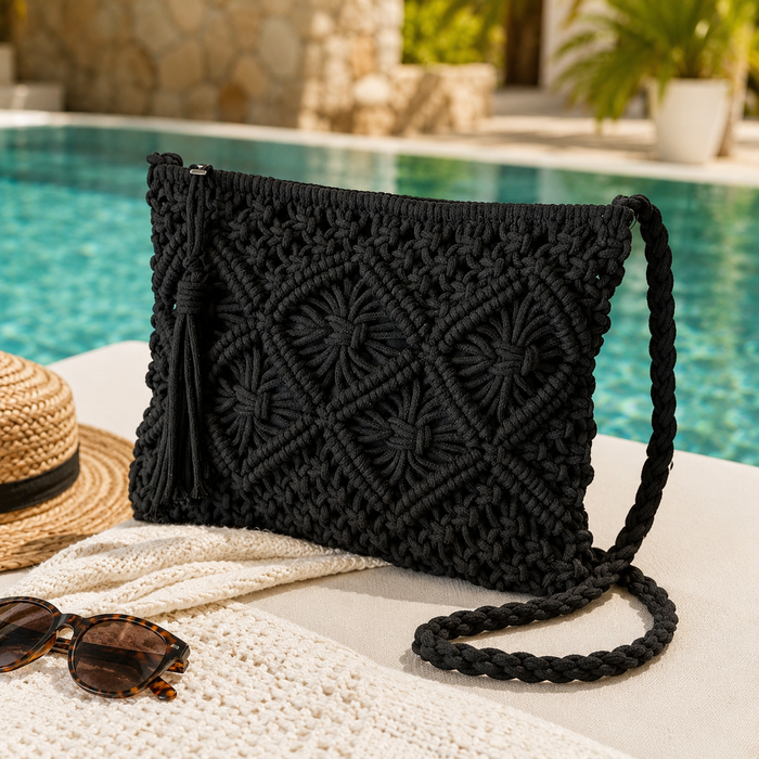 Black Macramé Τσάντα